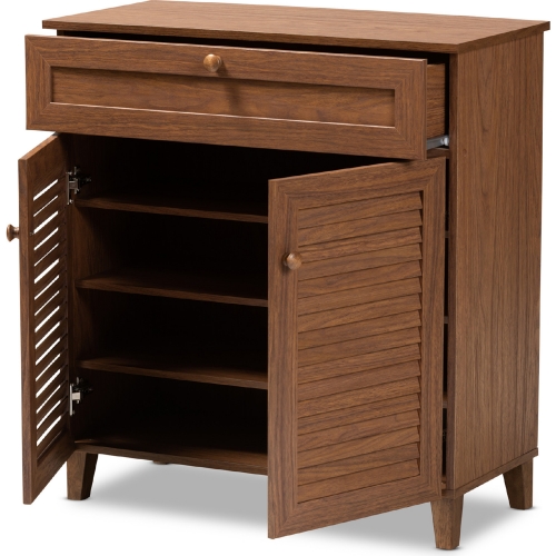 Coolidge 4 Shelf Shoe Storage Cabinet with Drawer in Walnut Finish