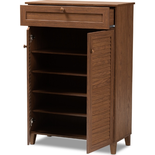 Coolidge 5 Shelf Shoe Storage Cabinet with Drawer in Walnut Finish