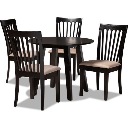 Maisie 5 Piece Dining Set in Sand Fabric & Dark Brown Wood
