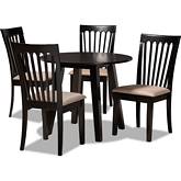 Maisie 5 Piece Dining Set in Sand Fabric & Dark Brown Wood