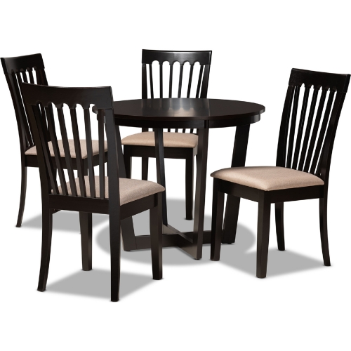 Nellie 5 Piece Dining Set in Sand Fabric & Dark Wood