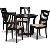 Nellie 5 Piece Dining Set in Sand Fabric & Dark Wood