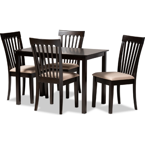 Minette 5 Piece Dining Set in Sand Fabric & Espresso Wood