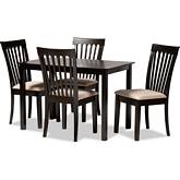 Minette 5 Piece Dining Set in Sand Fabric & Espresso Wood