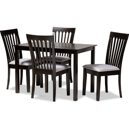 Minette 5 Piece Dining Set in Gray Fabric & Espresso Wood