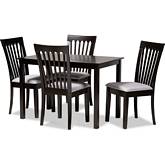 Minette 5 Piece Dining Set in Gray Fabric & Espresso Wood