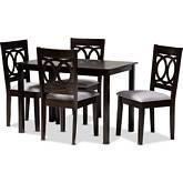 Lenoir 5 Piece Dining Set in Gray Fabric & Espresso Finish Wood