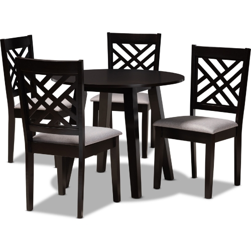 Lilly 5 Piece Dining Set in Gray Fabric & Dark Wood