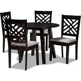 Lilly 5 Piece Dining Set in Gray Fabric & Dark Wood