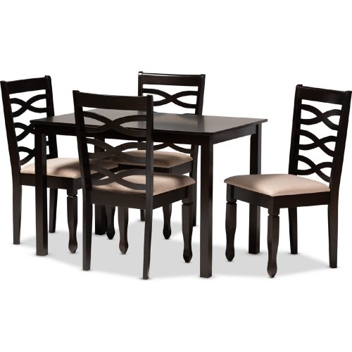 Lanier 5 Piece Dining Set in Sand Fabric & Espresso Finish
