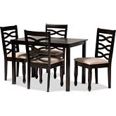 Lanier 5 Piece Dining Set in Sand Fabric & Espresso Finish