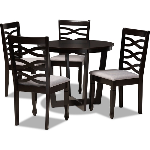 Leda 5 Piece Dining Set in Gray Fabric & Dark Wood