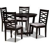 Leda 5 Piece Dining Set in Gray Fabric & Dark Wood