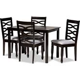 Lanier 5 Piece Dining Set in Gray Fabric & Espresso Finish