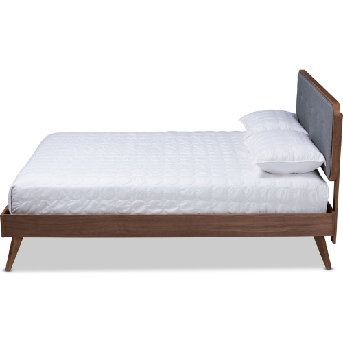 Dilara Queen Platform Bed in Dark Gray Fabric & Walnut Finish