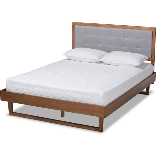 Viviana Queen Platform Bed in Light Gray Fabric & Ash Walnut Finish