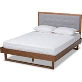Viviana Full Platform Bed in Light Gray Fabric & Ash Walnut Finish