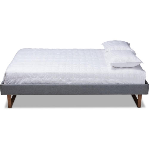Liliya Full Platform Bed in Dark Gray Fabric & Walnut Finish