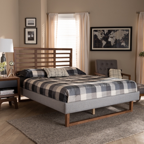 Luciana Full Platform Bed in Light Gray Fabric & Ash Walnut