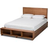 Tamsin Full Platform Storage Bed & Shelves in Ash Walnut Finish Wood
