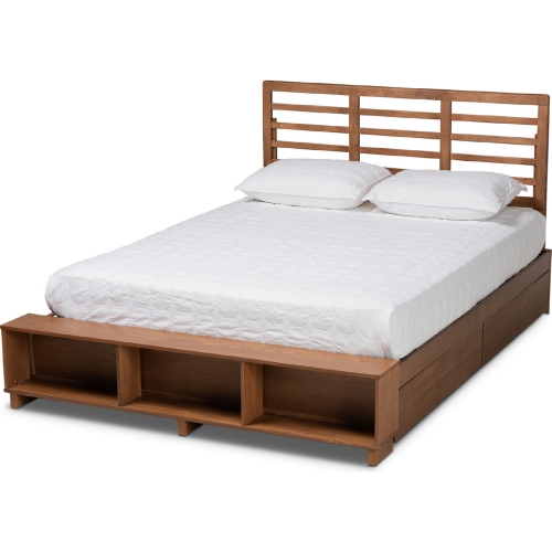 Milana Queen Platform Storage Bed in Ash Walnut Finish Wood