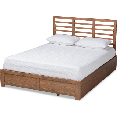 Piera Queen 3 Drawer Platform Storage Bed in Ash Walnut Finish