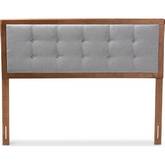 Sarine King Headboard in Tufted Light Gray Fabric & Walnut Finish