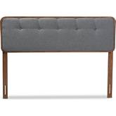 Palina Queen Headboard in Tufted Dark Gray Fabric & Walnut Finish