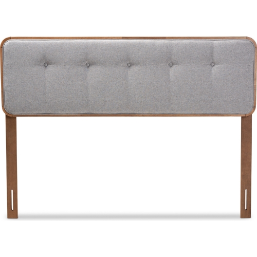 Palina Queen Headboard in Tufted Light Gray Fabric & Walnut Finish