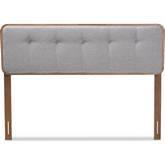 Palina Queen Headboard in Tufted Light Gray Fabric & Walnut Finish