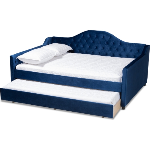 Perry Queen Daybed with Trundle in Tufted Royal Blue Velvet
