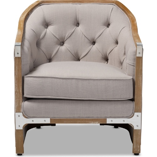 Terina Accent Chair in Gray Beige Fabric & White Wash Wood