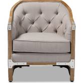 Terina Accent Chair in Gray Beige Fabric & White Wash Wood