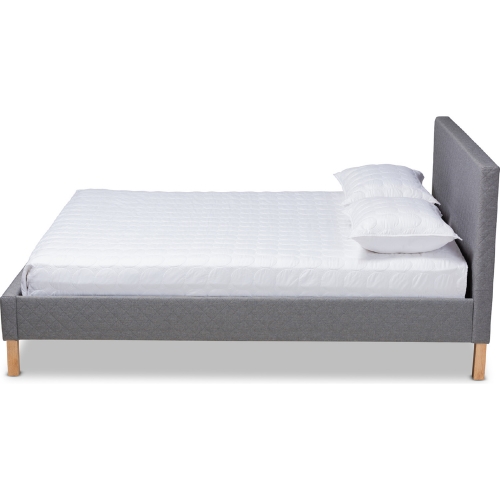 Aneta King Platform Bed in Gray Fabric & Oak