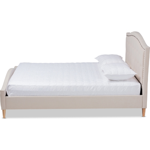 Felisa King Platform Bed in Tufted Beige Fabric