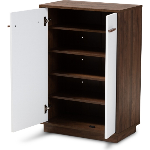 Mette 5 Shelf Shoe Cabinet in White & Walnut Finish