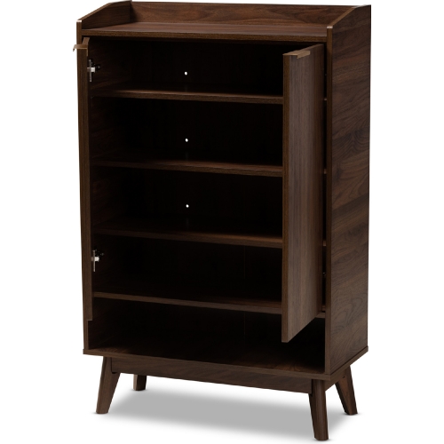 Lena 5 Shelf Shoe Cabinet in Walnut Brown Finish