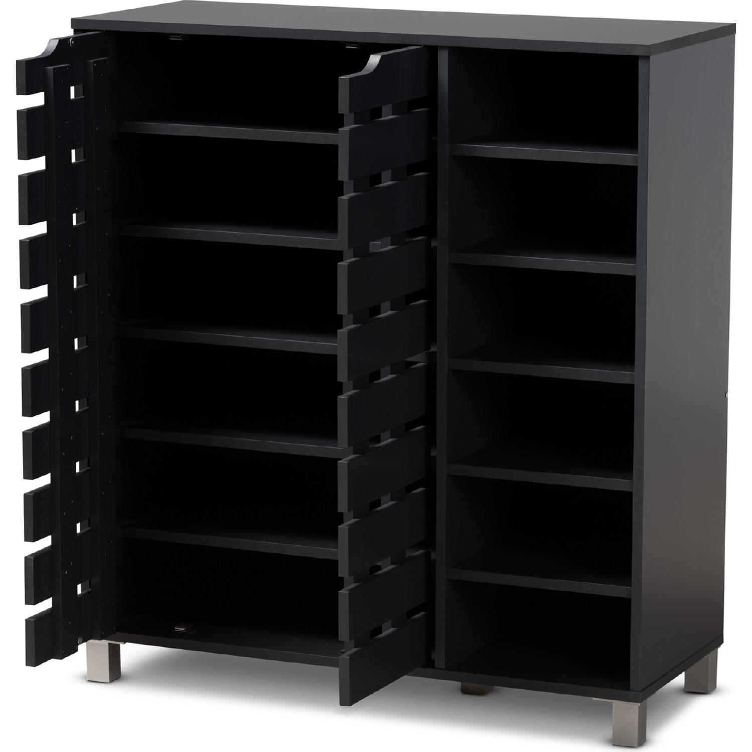 Baxton SR-002-Dark Grey Shirley Storage Shoe Cabinet in Dark Gray Wood