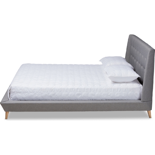 Naya King Wingback Platform Bed in Tufted Gray Fabric