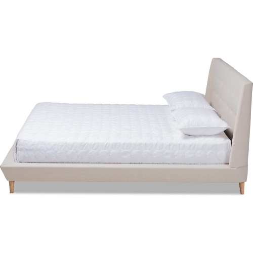 Naya King Wingback Platform Bed in Tufted Beige Fabric