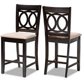 Lenoir Counter Stool in Sand Fabric & Espresso Finish (Set of 2)