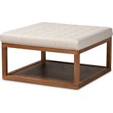 Alvere Cocktail Ottoman in Tufted Beige Fabric & Walnut Finish