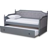 Mara Twin Daybed with Trundle in Gray Fabric & Gray Wood