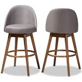 Carra Swivel Bar Stool in Gray Fabric & Walnut Finish (Set of 2)