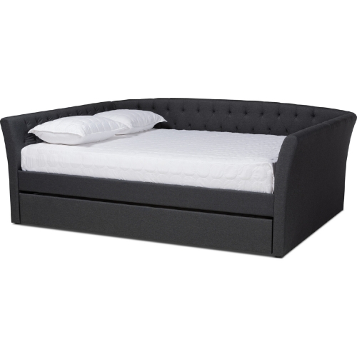 Delora Full Daybed with Roll Out Trundle in Tufted Dark Gray Fabric