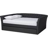 Delora Full Daybed with Roll Out Trundle in Tufted Dark Gray Fabric