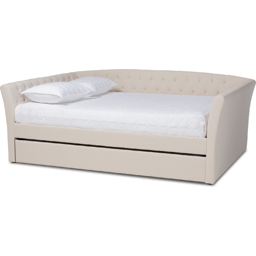 Delora Queen Daybed with Roll Out Trundle in Tufted Beige Fabric