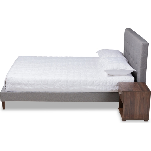 Maren Queen Bed & 2 Nightstands in Gray Fabric & Walnut Finish