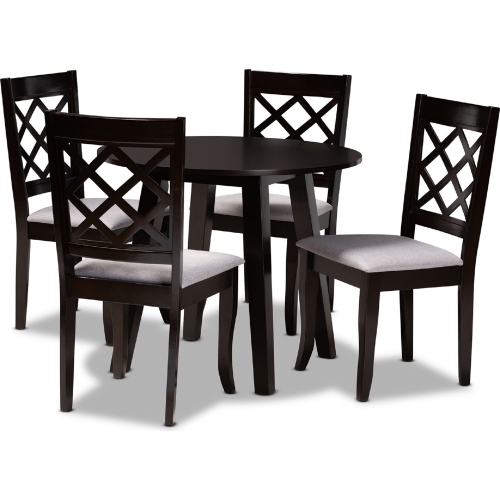 Daisy 5 Piece Dining Set in Gray Fabric & Dark Wood