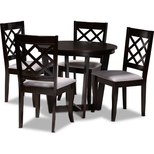 Selby 5 Piece Dining Set in Gray Fabric & Dark Wood